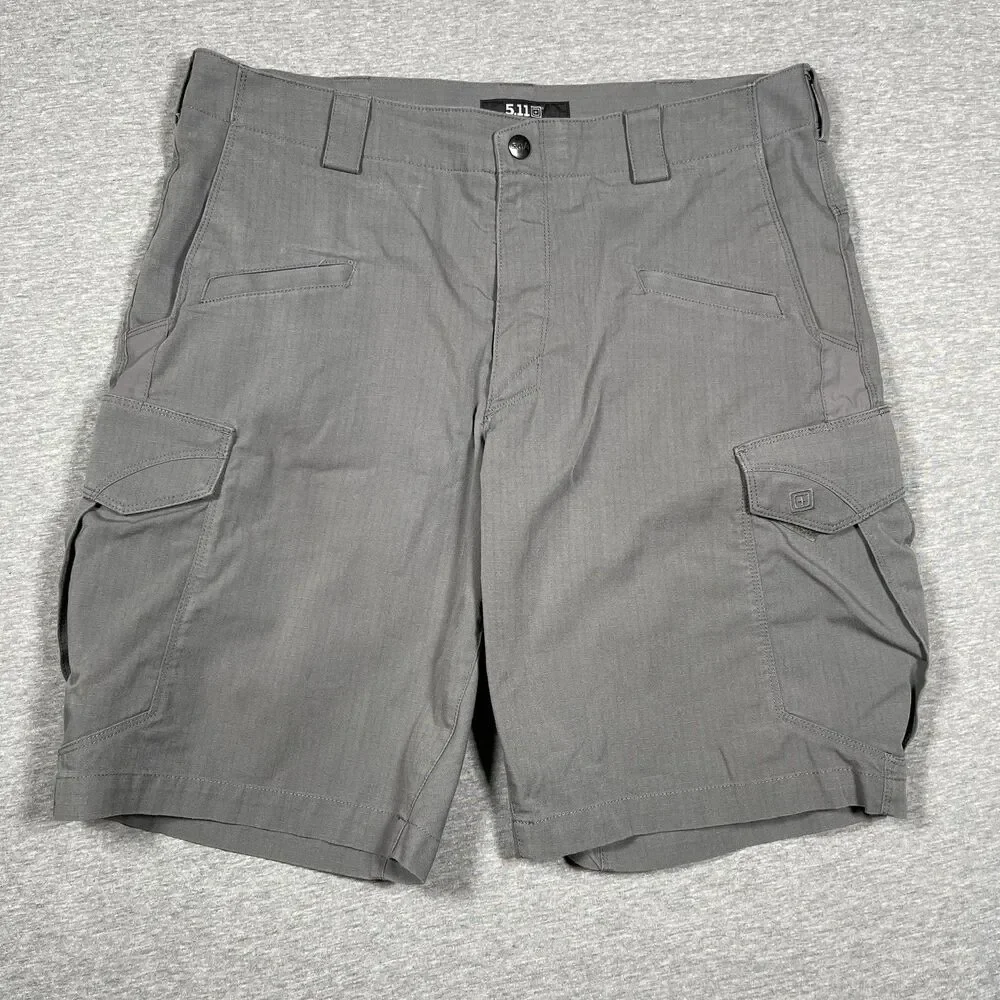 5.11 Tactical Cargo Shorts Mens 34 Gray Polyester Cotton Canvas Pockets 10in
